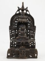 A Jain silver overlaid bronze temple shrine, Western India, 20th century, Cast with an enthroned ...