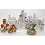 A collection of Staffordshire pottery, flatback figures, and ornaments, 18th - 20th centuries, co...