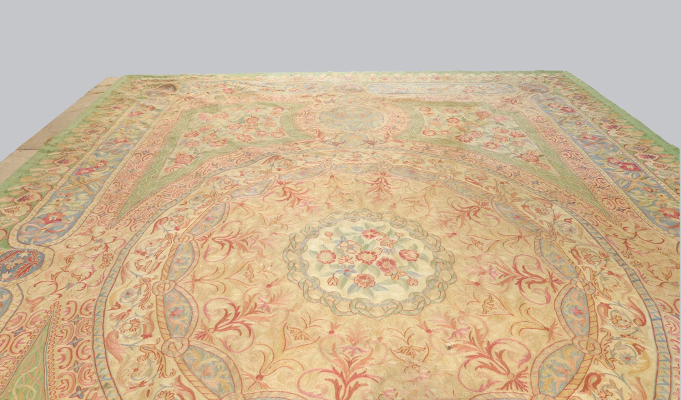 A large crewel work tapestry, last quarter 19th century, floral design, on cream, green and blue ... - Image 2 of 4