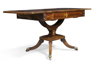 A Regency rosewood sofa table, first quarter 19th century, satinwood crossbanded and line inlaid,...