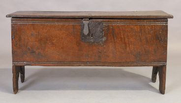 An English oak five plank coffer, last quarter 17th century, 55cm high, 110cm wide, 37cm deep