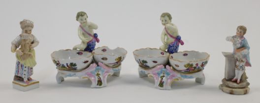 A group of German porcelain, 20th century, to include: a Meissen style figure of a young girl hol...