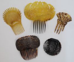 Five tortoiseshell mantilla hair combs, 19th century, possibly Chinese export or Spanish colonial...