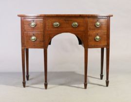 A George III mahogany bow front sideboard, last quarter 18th century, the satinwood crossbanded t...