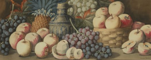 Giovanni Barbaro,  Italian 1864-1915-  Still life with apples, grapes and pineapple;  pencil an...