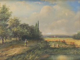 Manner of Samuel David Colkett,  British, 1806-1863-  Wooded landscape with figure on path, grai...