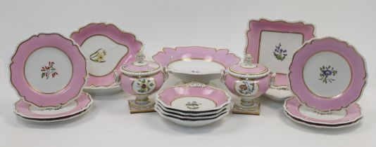 A Worcester (Flight, Barr & Barr) porcelain botanical dessert service, c.1835, impressed crowned ...