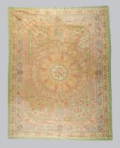 A large crewel work tapestry, last quarter 19th century, floral design, on cream, green and blue ...