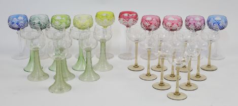 A large group of glassware, 20th century, to include ten Bohemian style flashed and cut glass gob...