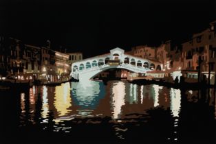 Alicia Dubnyckyj,  British b. 1979 -  Rialto at Night III, Venice, 2007;  acrylic on panel, sig...