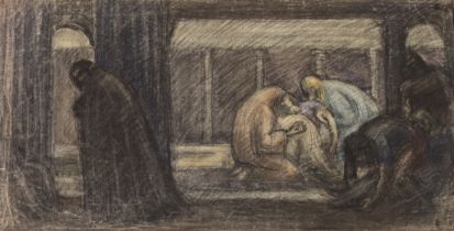 Percy Horton,  British 1897-1970 -  Religious scene;  charcoal and coloured chalk on paper, 30 ...
