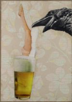Pierre Jourda,  French 1931-2007 -  Drink with the birds, c.1960 -  collage on canvas, 64.5 x 4...