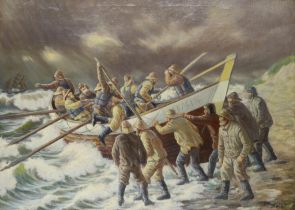 Emil Janus Weinreich,  Danish 1892-1975 -  Fishermen going out to sea;  oil on canvas, signed l...