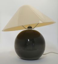 A Mid-Century craquel-glazed ceramic table lamp, c.1960, of spherical form, with tapered plastic ...