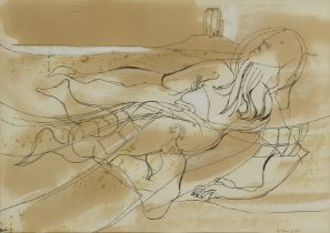 Kit Barker,  British 1916-1988 -  The Merman of Oxford, 1967;  ink and pastel on paper, signed ...