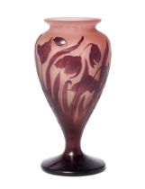 Gallé  Footed vase with tulips, circa 1920  Cameo glass  Signed in cameo 'Galle'  16.5cm high