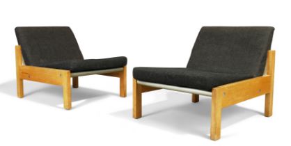 Ernest Race (1913-1964)  Pair of scarce 'Curlew' lounge chairs, circa 1962  Ash, lacquered steel...