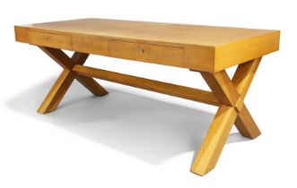 Manner of Jean-Michel Frank  Large desk, circa 1950  Oak  79.5cm high, 200cm wide, 89.5cm deep