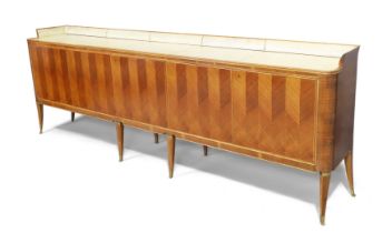 Manner of Paolo Buffa  Large parquetry sideboard, circa 1940  Walnut, vellum, brass  98cm high, ...
