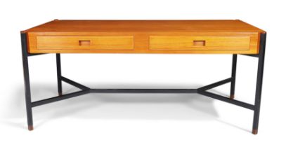 Manner of Ico Parisi  Large desk, circa 1960  Teak, lacquered steel  75cm high, 170.5cm wide, 81...