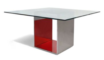 Gabriele & Oscar Buratti for Acerbis  'Judd' dining table, circa 2001  Glass, red mirrored glass...