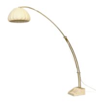 Hustadt Leuchten  Arc floor lamp with adjustable stem, circa 1970  Brass, marble, Perspex, fabri...