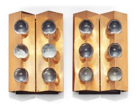 Contemporary  Pair of modernist wall lights, late 20th century  Copper, glass, lacquered metal  ...