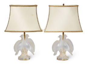 Marc Lalique (1900-1977) for Lalique  Near pair of 'Ariane' table lamps, circa 1970  Frosted gla...