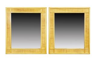 Italian  Pair of wall mirrors, late 20th century  Beech, wicker, mirrored glass  80cm x 72cm