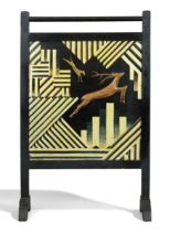 Art Deco  Firescreen, circa 1930  Ebonised and parcel gilt wood  80.5cm high, 51cm wide