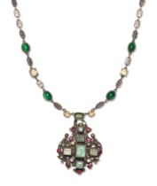 Renaissance Revival  Austro-Hungarian gem set pendant on later gem set chain, circa 1900  Pendan...