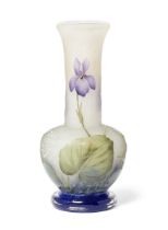 Daum  Miniature vase decorated with violets, circa 1910  Acid etched and enamelled glass  Signed...