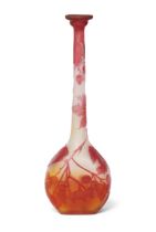 Gallé  Slim neck vase with rosehips, circa 1910  Cameo glass  Signed in cameo 'Galle'  20cm high