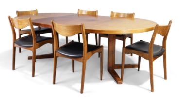 John Mortensen for Heltborg Möbelfabrik  Extending dining table with six chairs by SL Mobler, ci...