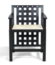 After Charles Rennie Mackintosh  A 'DS3' style side chair, circa 1990  Ebonised ash, mother of p...