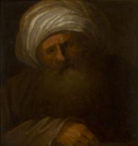 Circle of Christian Wilhelm Ernst Dietrich,  German 1712-1774-  Portrait of an old man in a turb...