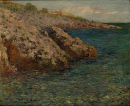 After Claude Monet,  French 1840-1926-  The Mediterranean (Cap d'Antibes);  oil on canvas, insc...