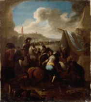 Circle of Jacques Courtois, called Il Borgognone,  French/Italian 1621-1676-  Battle scene with ...
