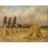 Joseph Caron,  Belgian 1866-1944-  Haystacks;  oil on panel, signed 'Jh. Caron' (lower left), b...