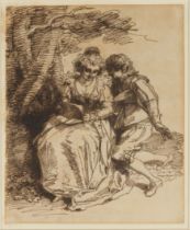 Richard Cosway, RA,  British 1742-1821-  Study of a courting couple seated under a tree;  pen a...