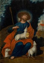 Central European School,  19th century-  Christ as the Good Shepherd;  oil on canvas laid down ...