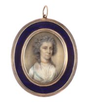 Circle of John Smart,  British 1741-1811-  Portrait of a lady, bust-length, wearing a white dres...
