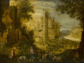 Follower of Paul Bril,  Flemish 1553/54-1626-  View of the Roman Forum;  oil on panel, 45.5 x 5...