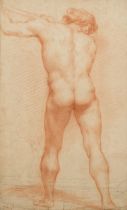 Italian School,  18th century-  Academic study of a standing male nude, viewed from behind;  re...