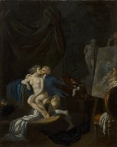 After Jean-Frédéric Schall,  French 1752-1825-  The artist and his model;  oil on canvas, 40.7 ...