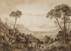 Circle of Jean Baptiste Claude Chatelain,  British c.1710-c.1758-  An Arcadian landscape, with f...