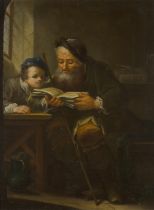 Manner of Gerrit Dou,  19th century-  The Schoolmaster;  oil on canvas, 81.5 x 61 cm.  Provena...