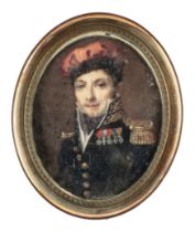 Circle of Jean-Baptiste Isabey,  French 1767-1855-  A miniature portrait of a military officer, ...