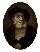 After Rembrandt Harmensz. van Rijn,  Dutch 1606-1669-  Portrait of a bearded man in a cap;  oil...