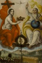 Circle of Mariano Asuncion,  Filipino 1802-1885-  The Holy Trinity;  oil on canvas, 75.8 x 51.5...